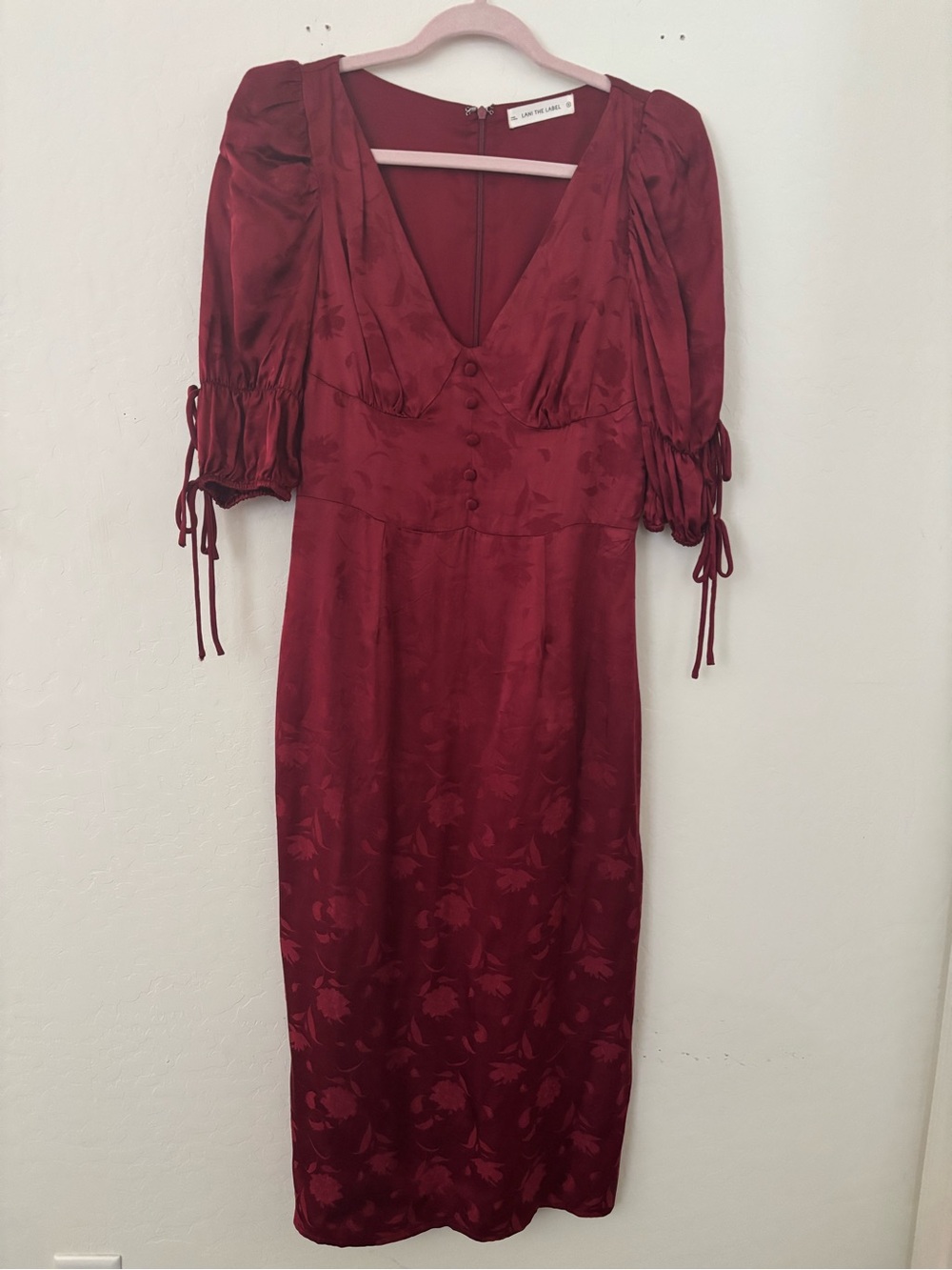 LANI The Label Burgundy Floral Jacquard Midi Dress Small